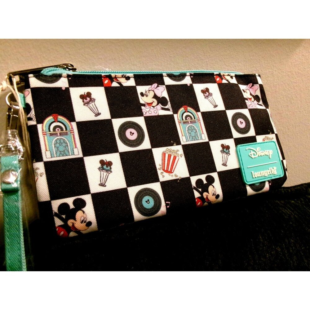 NWT Disney Loungefly Mickey Mouse Checkered Print Jukebox Theme Pouch